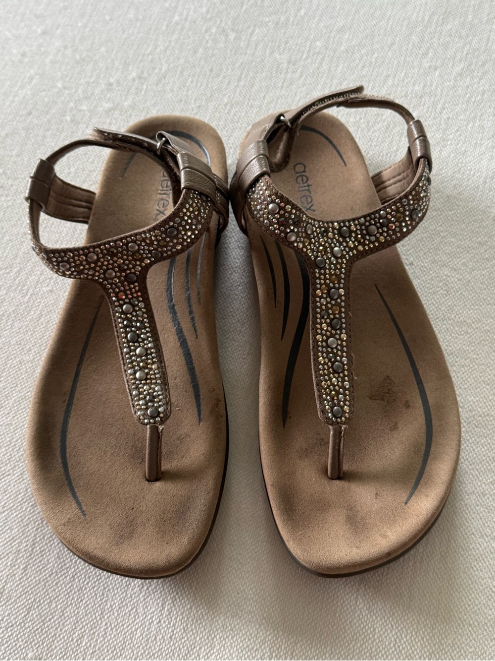 Aetrex Brown Jeweled T-Strap Sandal